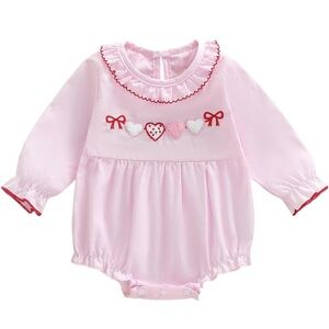 Pink Baby Romper with Heart and Bow Valentines